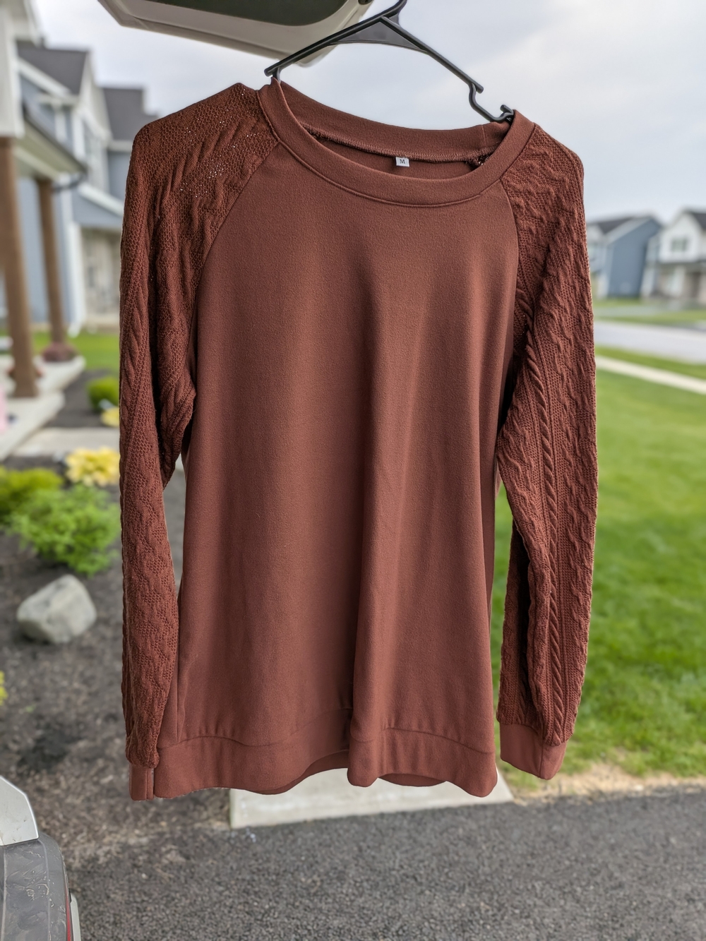 Women's Long-Sleeve Knit Sleeve Pullover - Brown